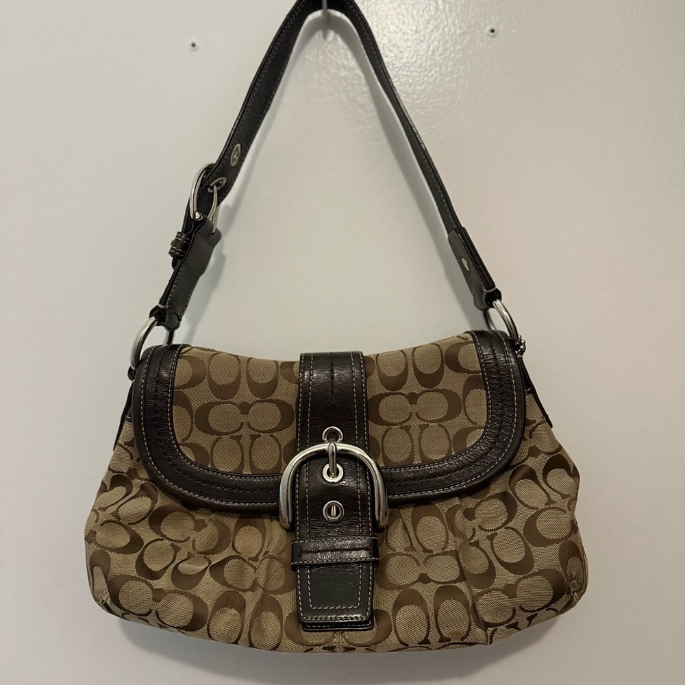Coach Tan and Brown Signature Shoulder Bag